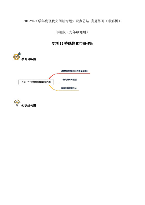 专项13特殊位置句段作用-2023年中考语文现代文阅读考前知识点梳理及真题专项训练