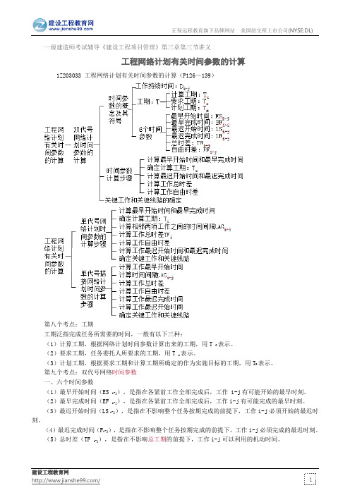 工程网络计划有关时间参数的计算——一级建造师考试辅导《建设工程项目管理》第三章第三节讲义