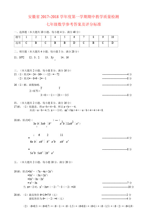 七年级上学期期中考试数学答案