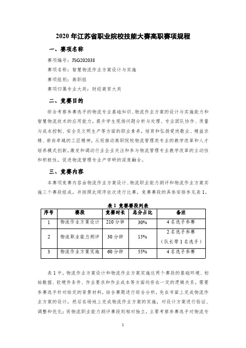 JSG202038 2020年江苏省职业院校技能大赛 智慧物流作业方案设计与实施 赛项规程