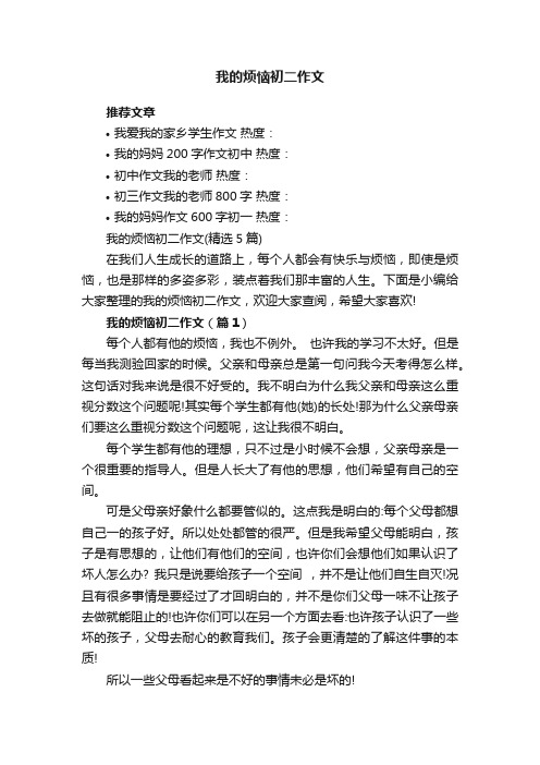 我的烦恼初二作文（精选5篇）