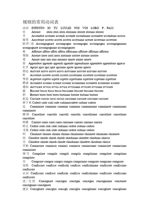 意大利语动词规则与不规则变化(常用)