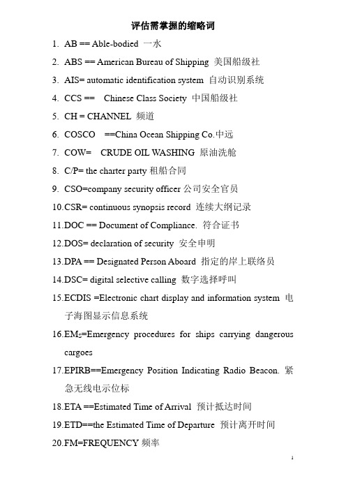 航海英语所需掌握的缩略词(中英对照)