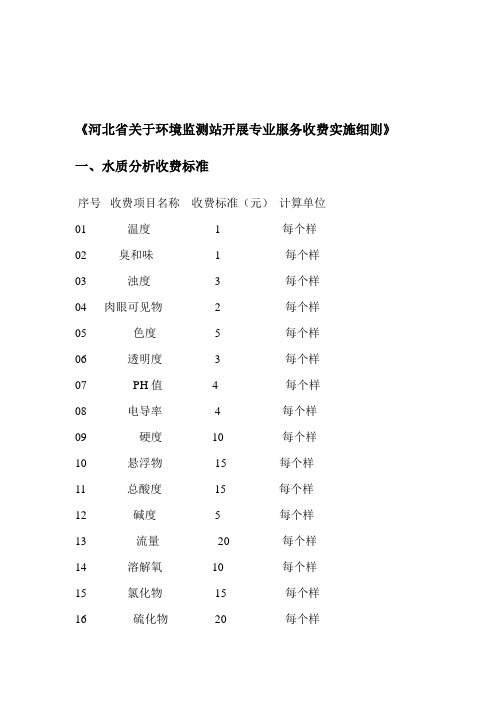 《河北省关于环境监测站开展专业服务收费实施细则》精品资料