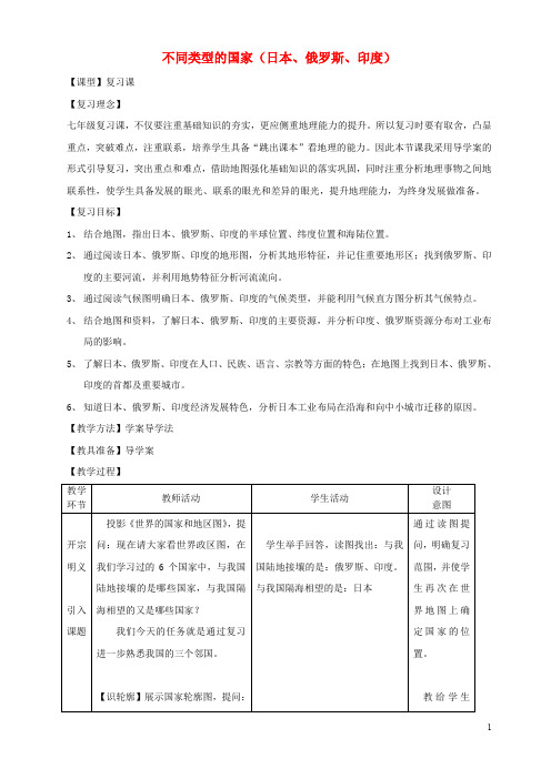 七年级地理下册 第八章不同类型的国家日本、俄罗斯、