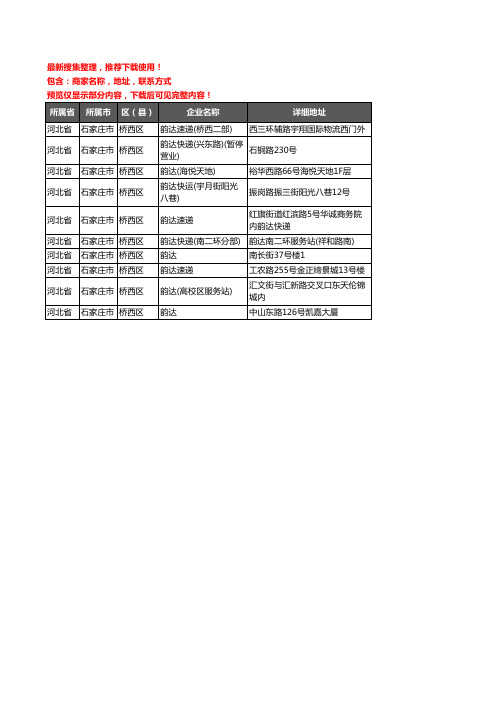 新版河北省石家庄市桥西区韵达快递企业公司商家户名录单联系方式地址大全10家