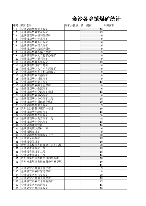 金沙煤矿分布情况表