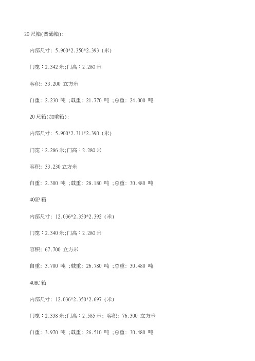 常见各类集装箱内部尺寸