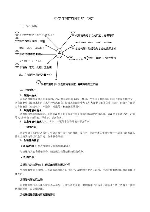 高中生物知识中的“水”(知识+练习+答案)