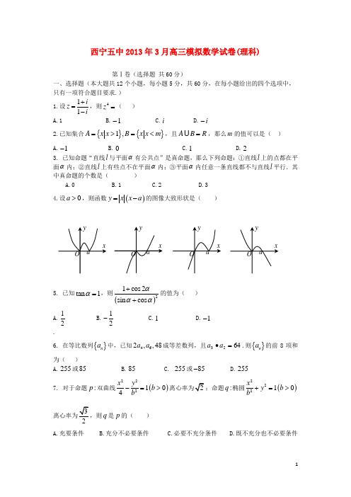 青海省西宁市2高三数学第一次模拟考试试题 理 新人教A