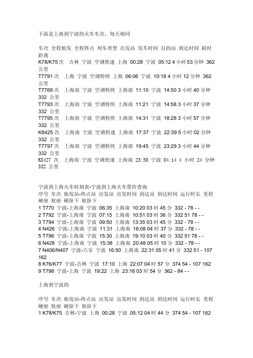 下面是上海到宁波的火车车次