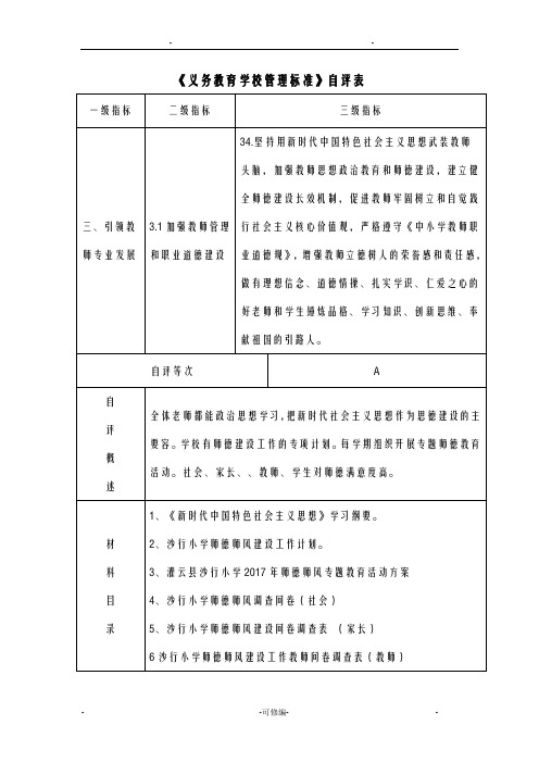 义务教育学校管理标准自评表