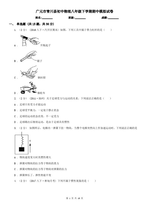 广元市青川县初中物理八年级下学期期中模拟试卷