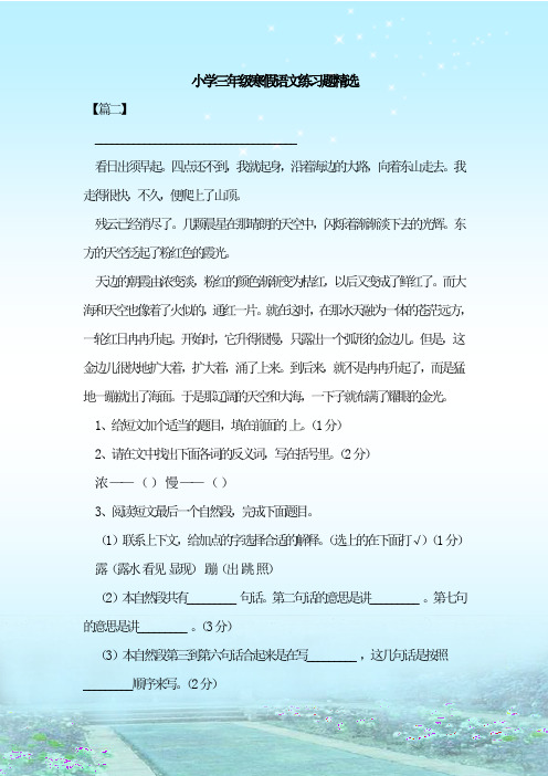【新教材】最新整理小学三年级寒假语文练习题精选