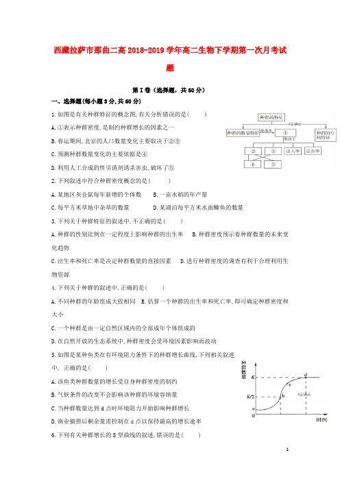 西藏拉萨市那曲二高2018_2019学年高二生物下学期第一次月考试题