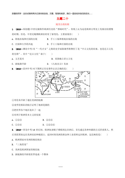 2019年中考历史总复习 主题二十 随堂自我检测 新人教版