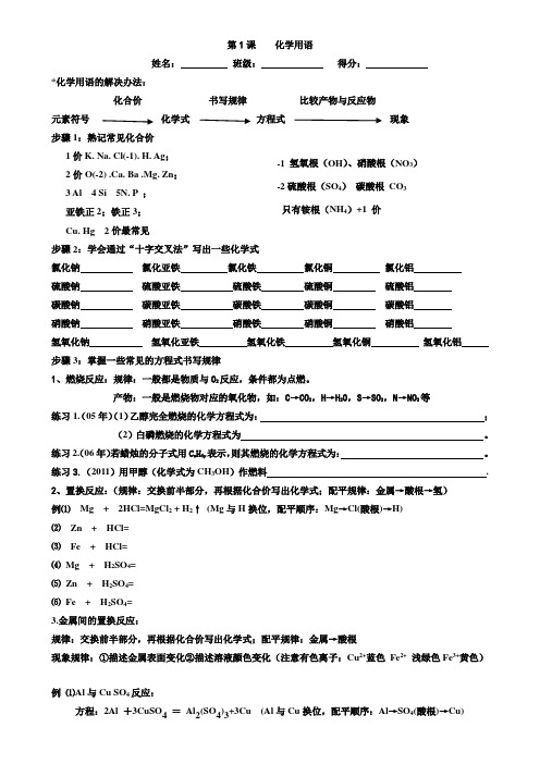 2018年人教版九年级化学中考复习 化学用语专题(无答案)