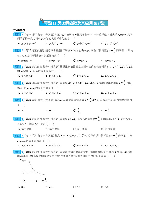 专题11 反比例函数及其应用(共65题)(学生版)