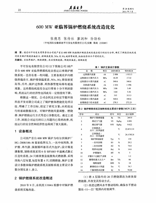 600 MW亚临界锅炉燃烧系统改造优化