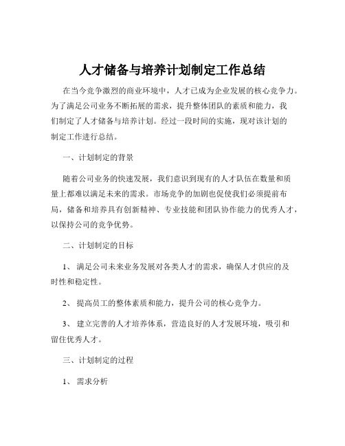 人才储备与培养计划制定工作总结