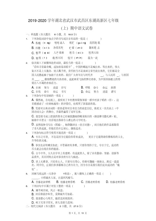 2019-2020学年湖北省武汉市武昌区东湖高新区七年级(上)期中语文试卷