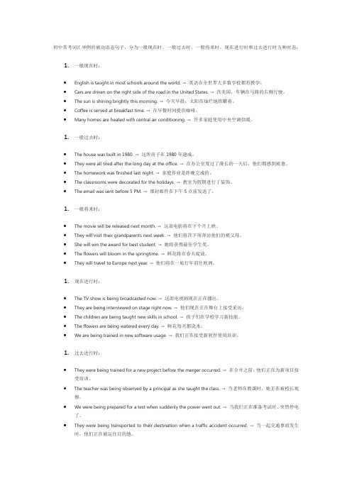 初中被动语态常考5种时态造句25个