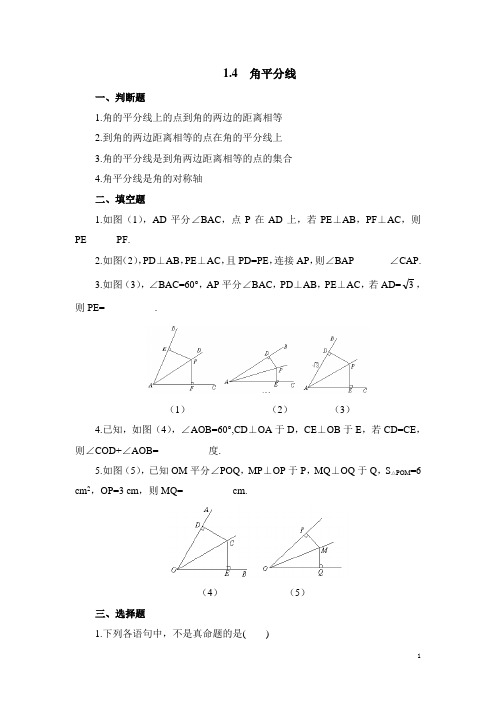 北师大版八下数学《角平分线》同步练习1(含答案)