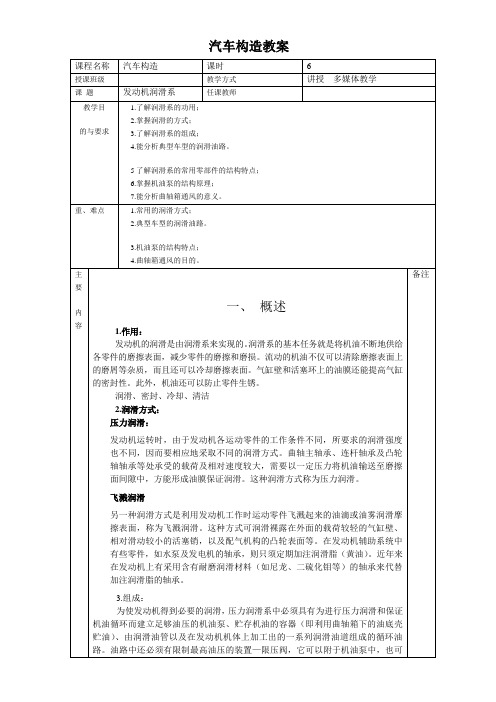 《汽车构造》全书教案——第八讲：发动机润滑系统