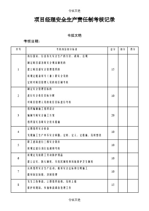 各种安全生产责任制考核记录之令狐文艳创作