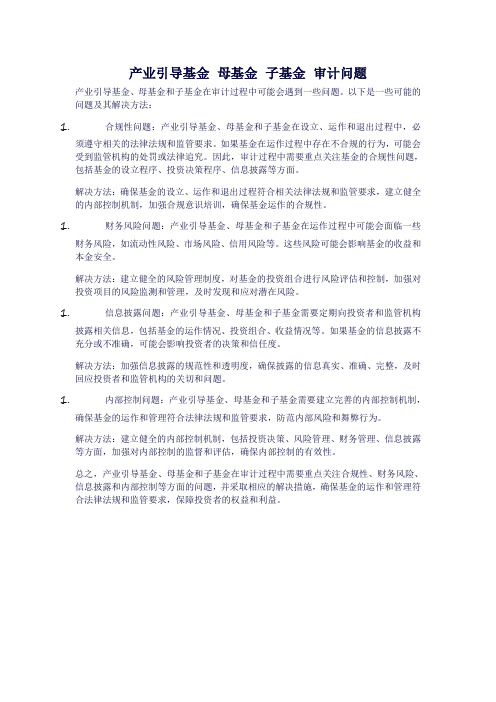 产业引导基金 母基金+子基金 审计问题