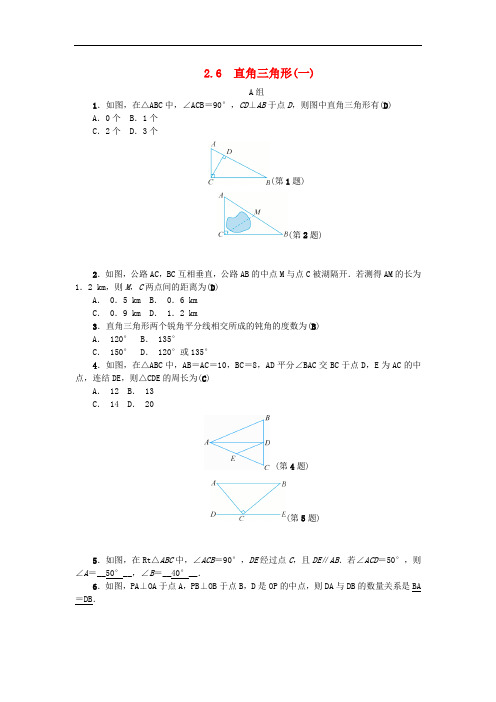 八年级数学上册 第2章 特殊三角形 2.6 直角三角形(一)练习 (新版)浙教版