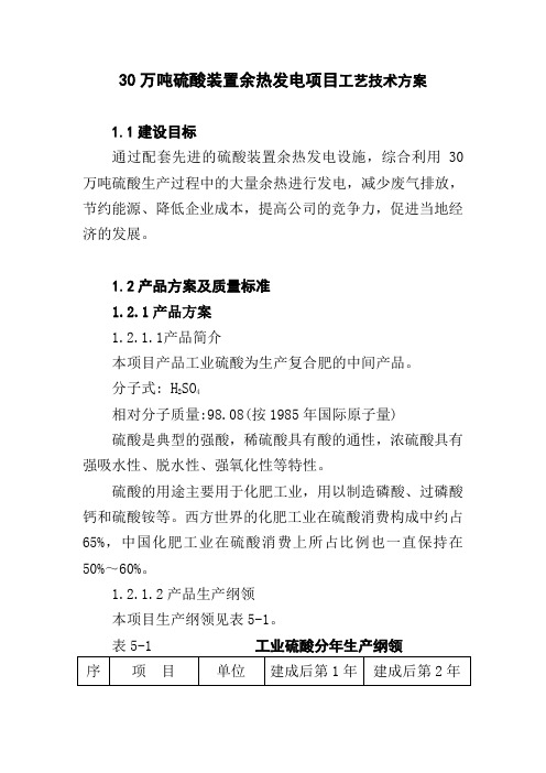 30万吨硫酸装置余热发电项目工艺技术方案