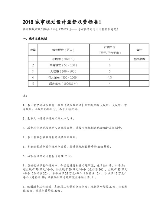 2018城市规划设计收费标准(最新收费标准)