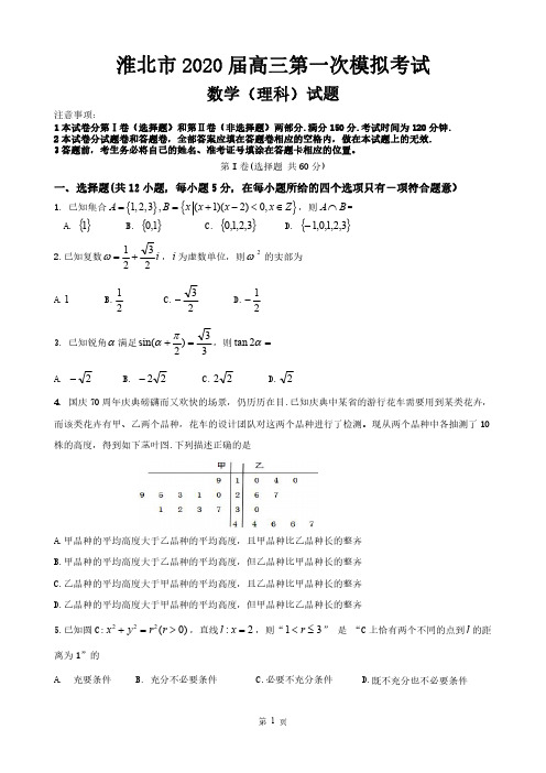 2020届淮北一模考试试题卷  理科 含答案