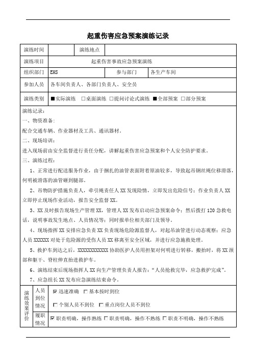 起重伤害应急预案演练记录