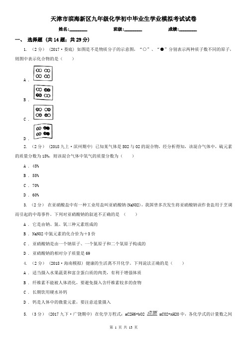 天津市滨海新区九年级化学初中毕业生学业模拟考试试卷  