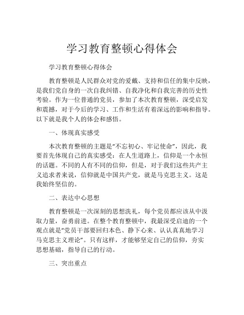 学习教育整顿心得体会