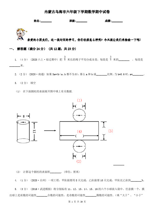 内蒙古乌海市六年级下学期数学期中试卷