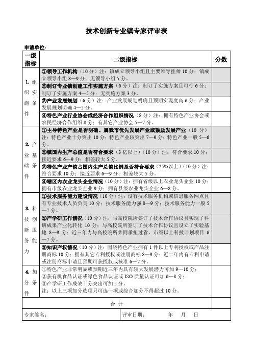 技术创新专业镇专家评审表