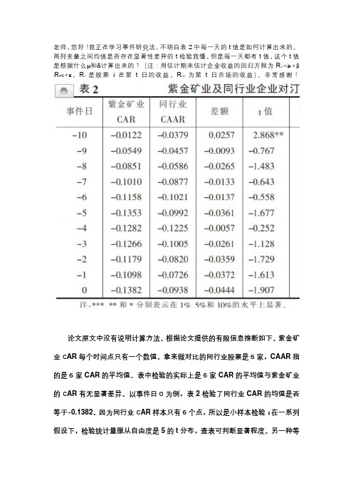 互助问答第113问 事件研究法的t值计算