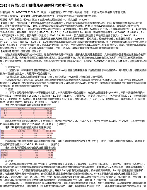 2012年宜昌市部分健康儿童破伤风抗体水平监测分析