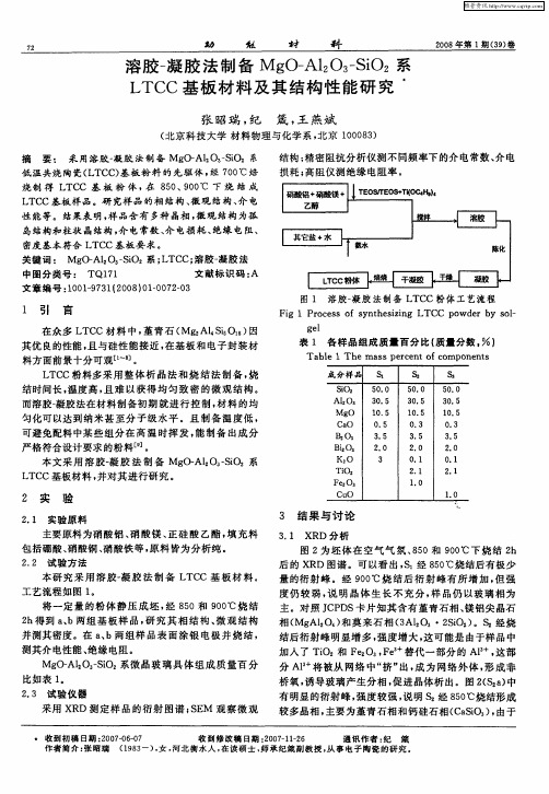 溶胶-凝胶法制备MgO-Al2O3-SiO2系LTCC基板材料及其结构性能研究