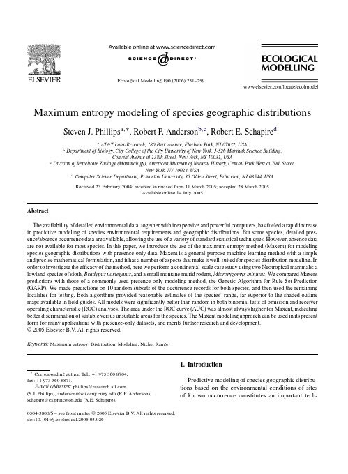 Maximum entropy modeling of species geographic distributions