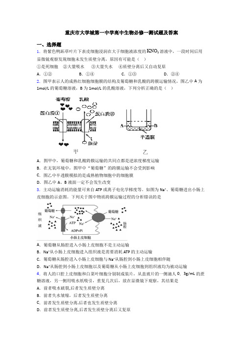 重庆市大学城第一中学高中生物必修一测试题及答案