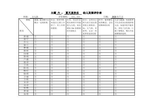 小九班主题六“夏天真快乐”主题测评表