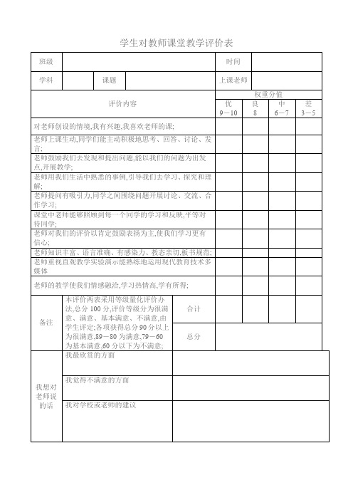 学生对老师的打分表