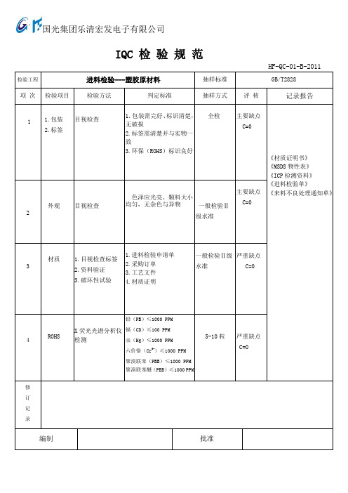 进料(塑胶原材料)检验规范