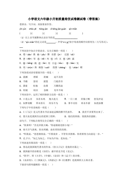 小学语文六年级小升初质量培优试卷测试卷(带答案)