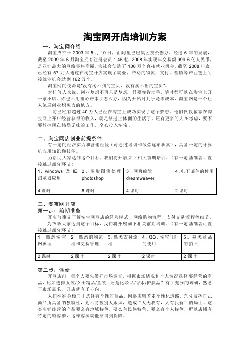 淘宝网开店培训方案