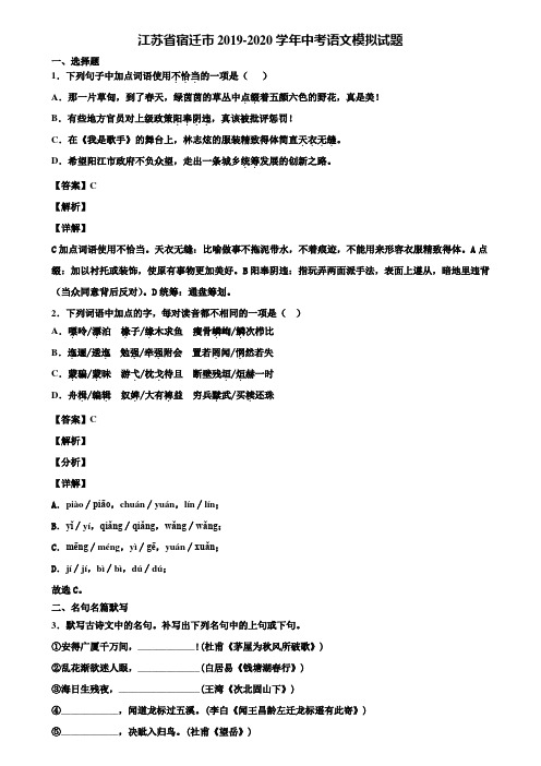 江苏省宿迁市2019-2020学年中考语文模拟试题含解析